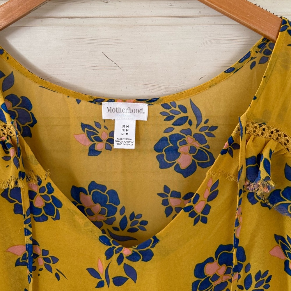 Motherhood Maternity Yellow Blue Floral Boho Blouse Top - Picture 5 of 6